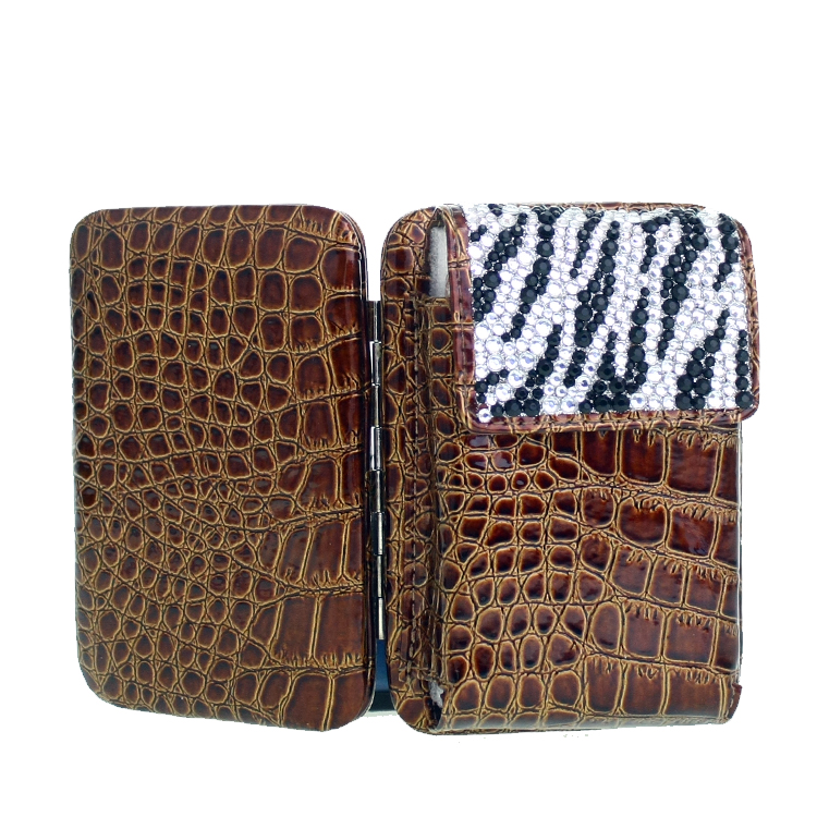 Brown Zebra Bling Framed Wallet Pouch With ID Card Slot Shoulder Chain